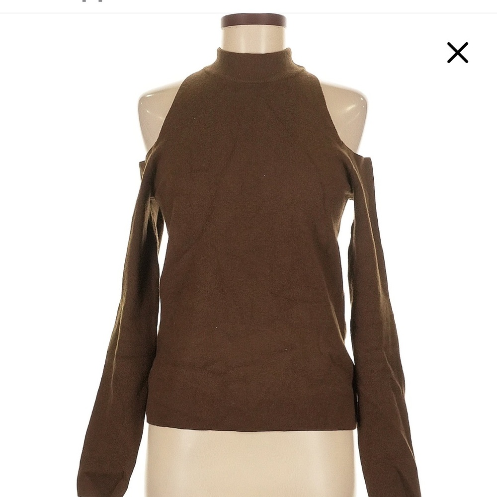 Monrow Women's Cold Shoulder Brown Turtleneck Size L